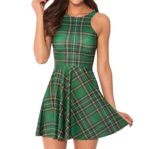 TARTAN PLAID GREEN SKATER DRESS